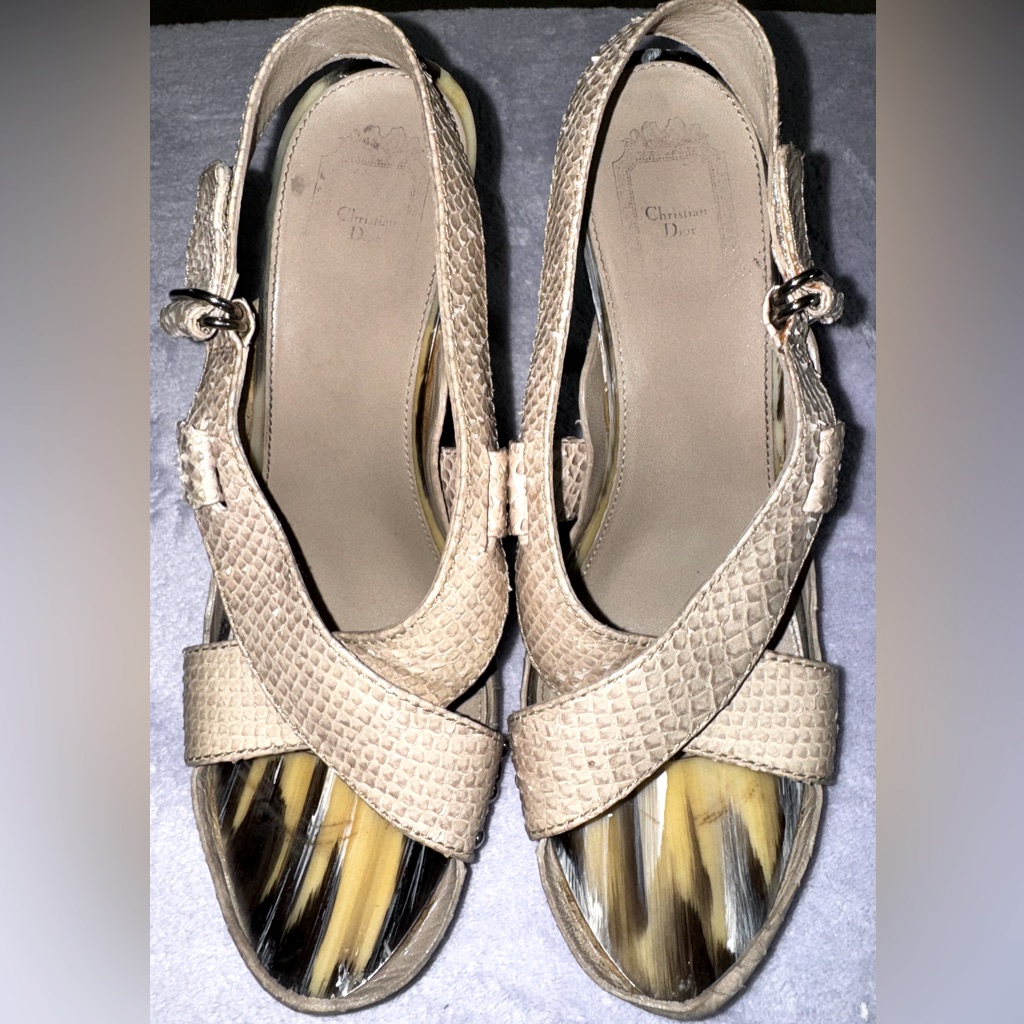 Christian Dior Women Sandal Sz 40. Beige Snake Ombr Heels.
